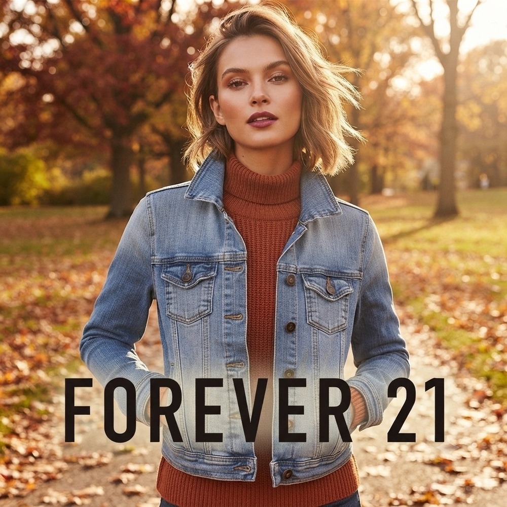Forever 21 Womens Light Wash Denim Trucker Blue Jean Jacket Long Sleeve Small